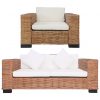 2-dijelni set sofa od prirodnog ratana s jastucima