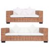 2-dijelni set sofa od prirodnog ratana s jastucima