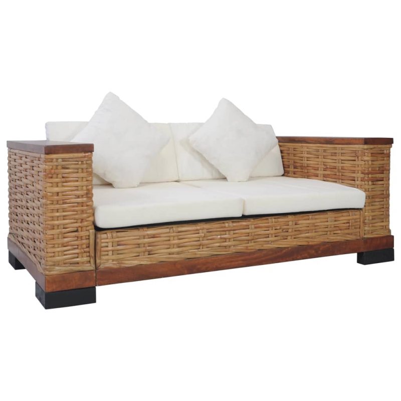 2-dijelni set sofa od prirodnog ratana s jastucima smeđi - Slika 3