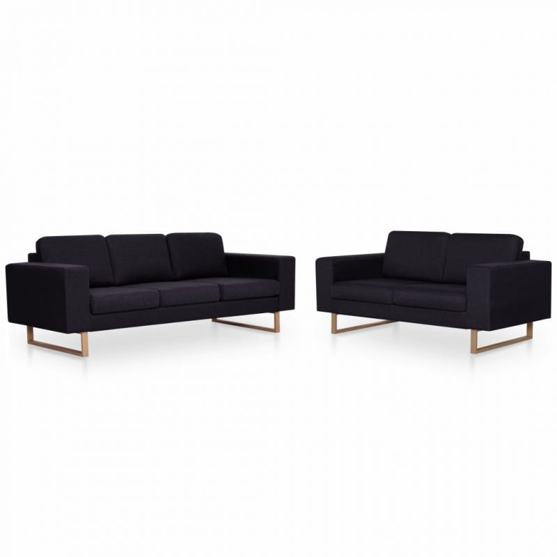 2-dijelni set sofa od tkanine crni