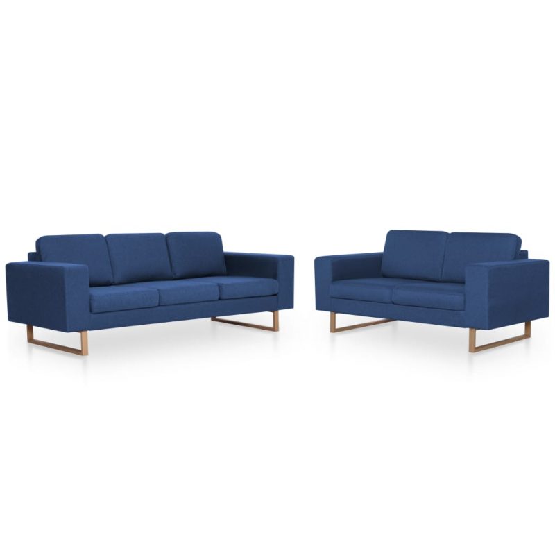 2-dijelni set sofa od tkanine plavi