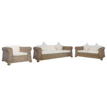 3-dijelni set sofa od prirodnog ratana s jastucima