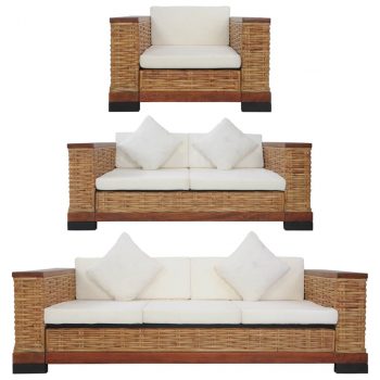 3-dijelni set sofa od prirodnog ratana s jastucima smeđi