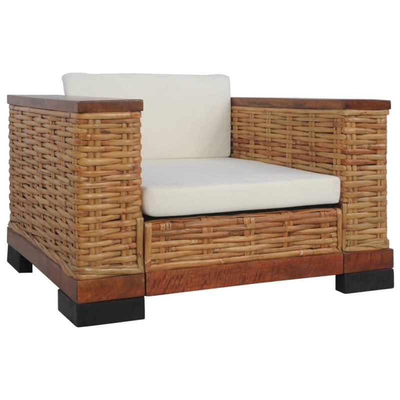 3-dijelni set sofa od prirodnog ratana s jastucima smeđi - Slika 3