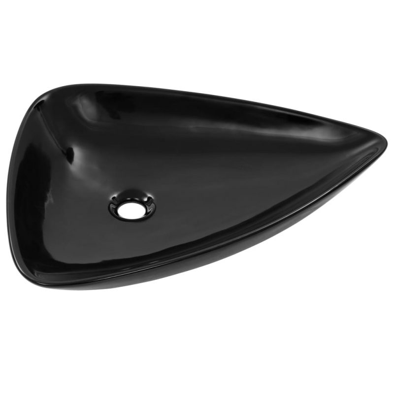 Keramički trokutasti umivaonik crni 645 x 455 x 115 mm - Slika 3