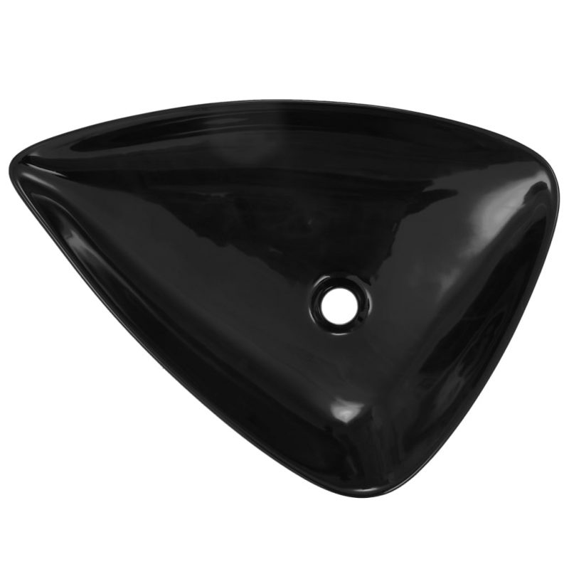 Keramički trokutasti umivaonik crni 645 x 455 x 115 mm - Slika 4