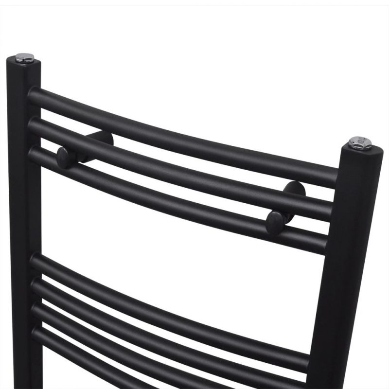 Kupaonski radijator za ručnike s prečkama zakrivljeni crni 500x764 mm - Slika 3
