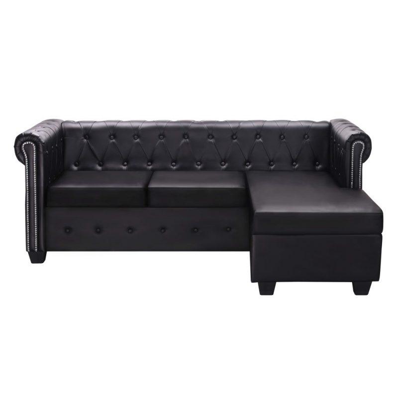 Kutna garnitura Chesterfield od umjetne kože crna