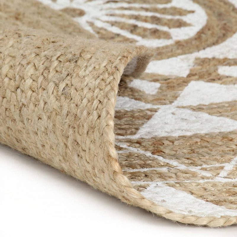 Ručno rađeni tepih od jute s bijelim uzorkom 90 cm - Slika 4