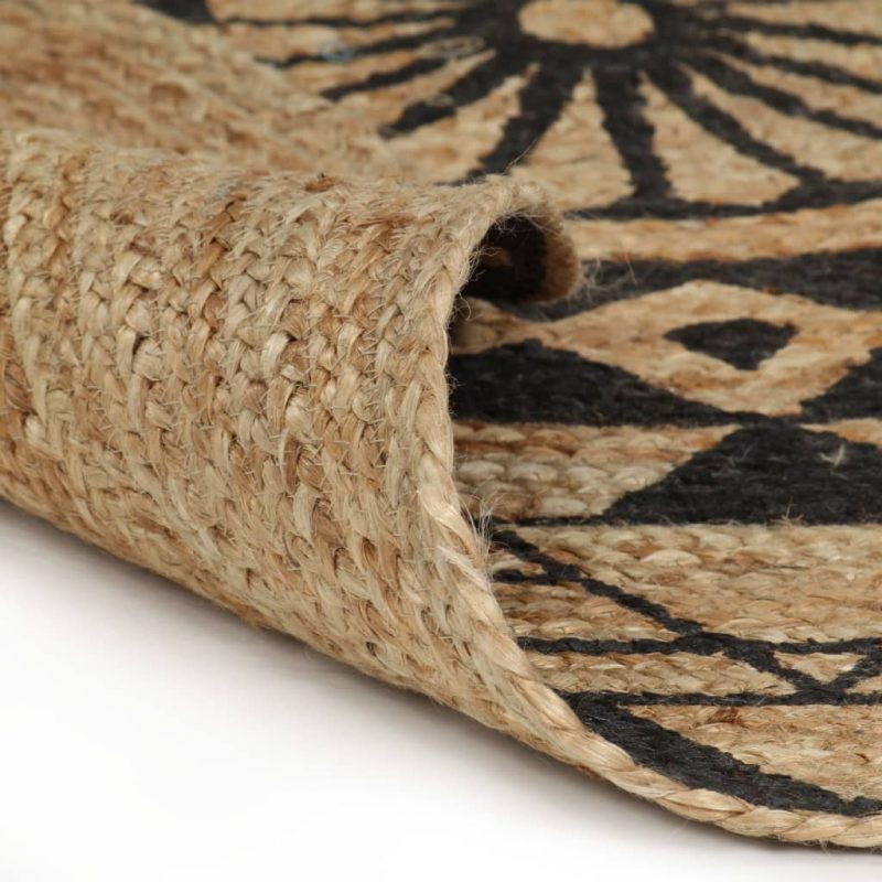 Ručno rađeni tepih od jute s crnim uzorkom 90 cm - Slika 4