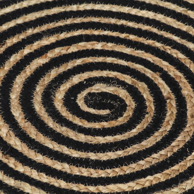 Ručno rađeni tepih od jute sa spiralnim uzorkom crni 90 cm