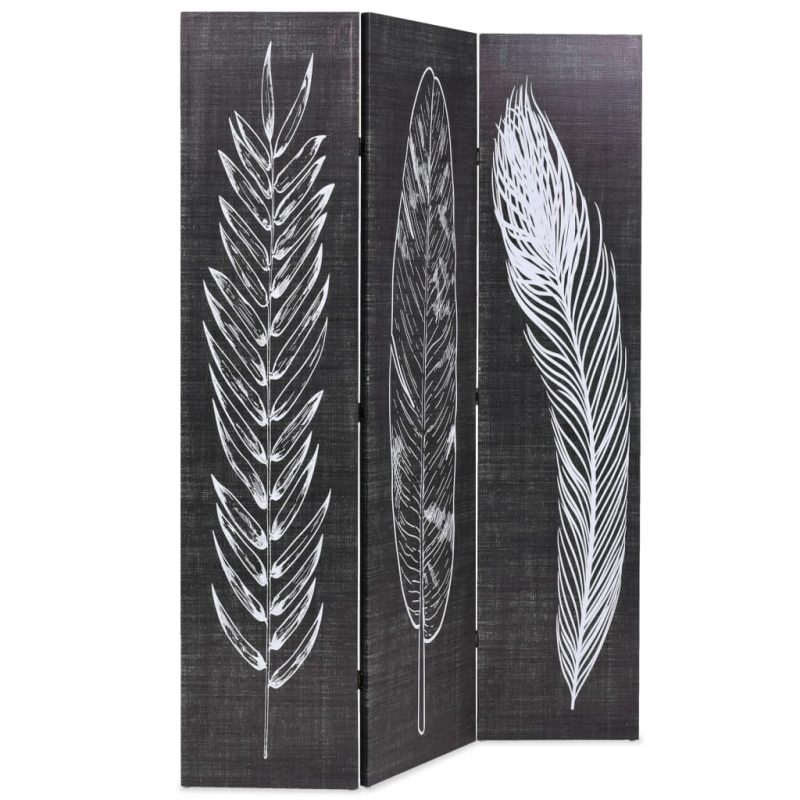 Sklopiva sobna pregrada s uzorkom pera 120 x 170 cm crno-bijela - Slika 3