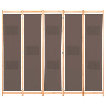 Sobna pregrada s 5 panela od tkanine 200 x 170 x 4 cm smeđa