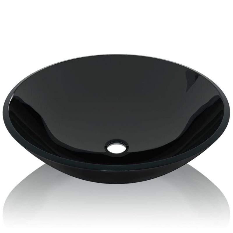 Umivaonik Kaljeno Staklo 42 cm Crni - Slika 3