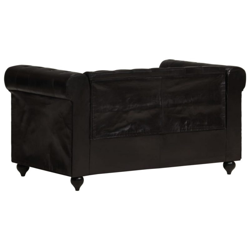 Dvosjed Chesterfield od prave kože crni - Slika 4