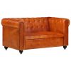 Dvosjed Chesterfield od prave kože žućkastosmeđi