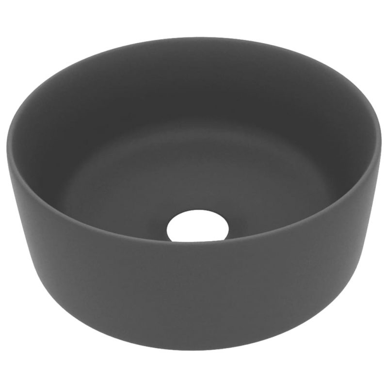 Luksuzni okrugli umivaonik mat tamnosivi 40 x 15 cm keramički