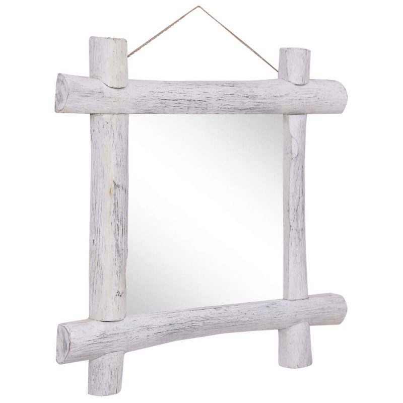 Ogledalo od cjepanica bijelo 70 x 70 cm masivno obnovljeno drvo - Slika 3