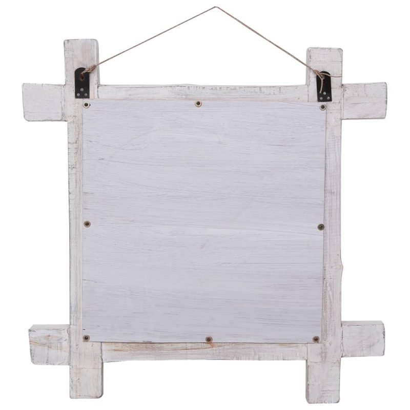 Ogledalo od cjepanica bijelo 70 x 70 cm masivno obnovljeno drvo - Slika 4