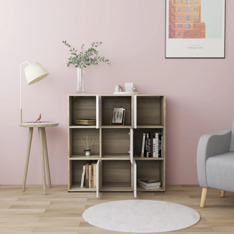 Ormarić za knjige bijeli i boja hrasta 90 x 30 x 90 cm iverica - Slika 3