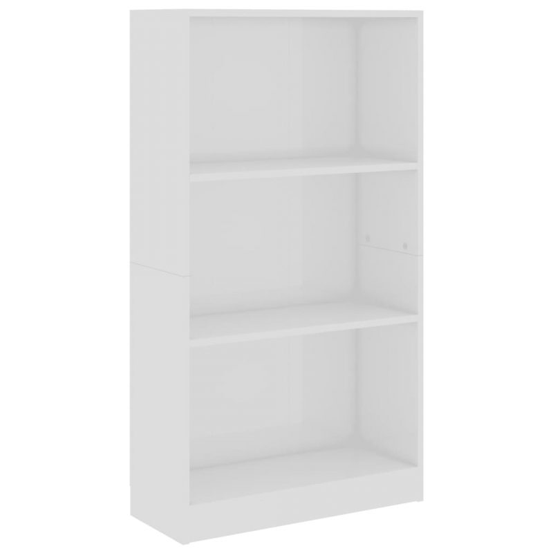 Ormarić za knjige s 3 razine sjajni bijeli 60x24x108 cm iverica