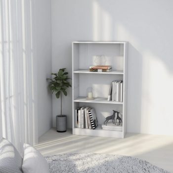 Ormarić za knjige s 3 razine sjajni bijeli 60x24x108 cm iverica
