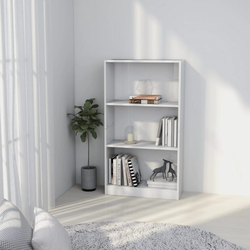 Ormarić za knjige s 3 razine sjajni bijeli 60x24x108 cm iverica
