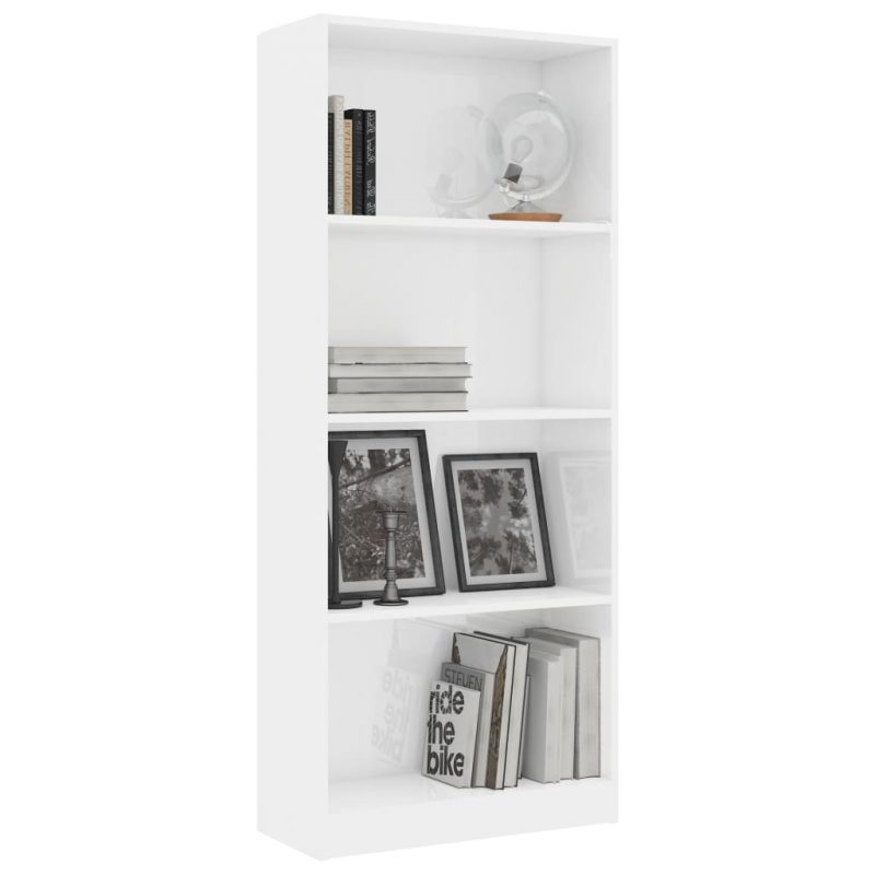 Ormarić za knjige s 4 razine sjajni bijeli 60x24x142 cm iverica - Slika 3
