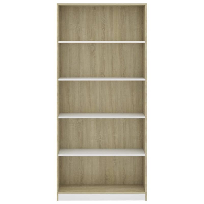Ormarić za knjige s 5 razina bijeli/hrast 80x24x175 cm iverica - Slika 4