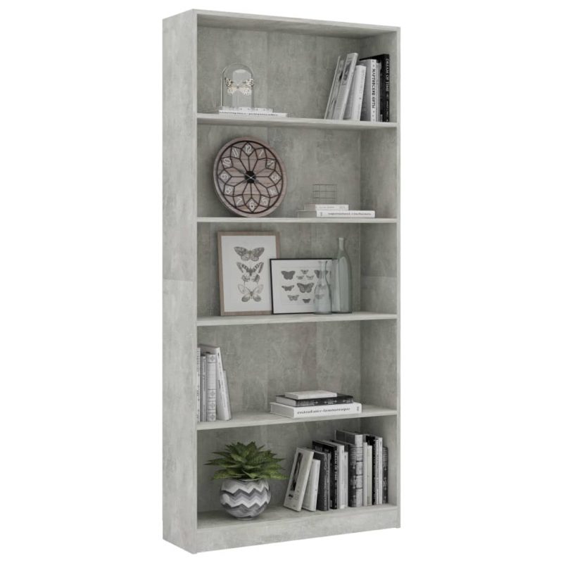 Ormarić za knjige s 5 razina boja betona 80x24x175 cm iverica - Slika 3