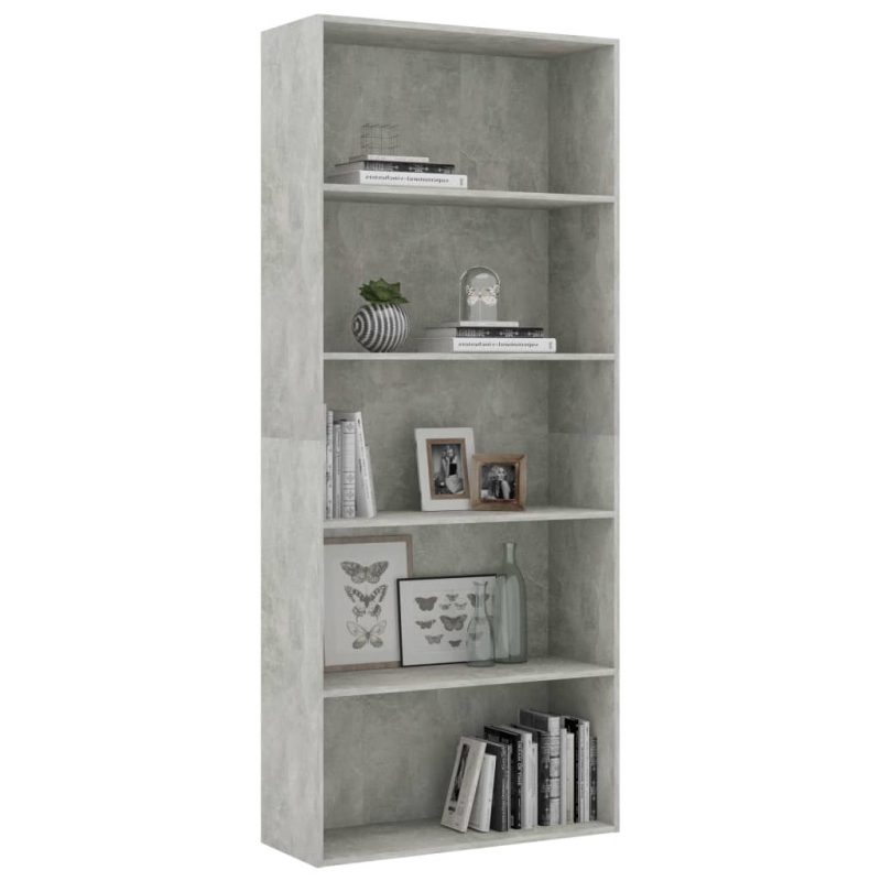Ormarić za knjige s 5 razina boja betona 80x30x189 cm iverica - Slika 3