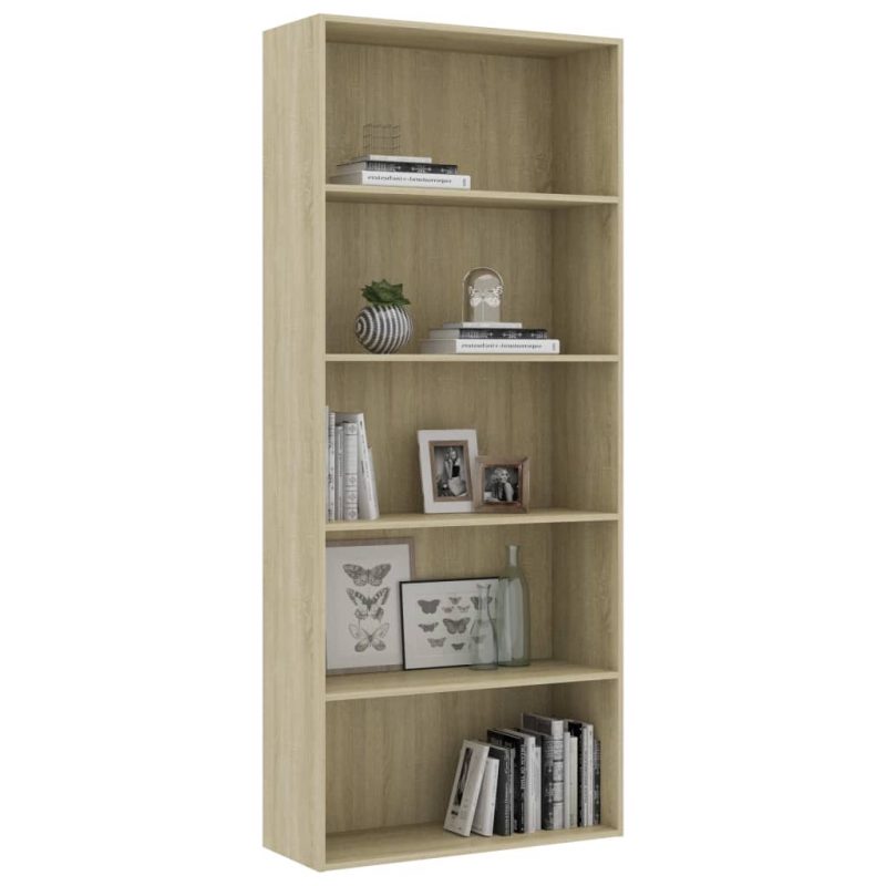 Ormarić za knjige s 5 razina boja hrasta 80x30x189 cm iverica - Slika 3