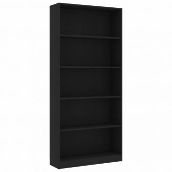 Ormarić za knjige s 5 razina crni 80 x 24 x 175 cm od iverice