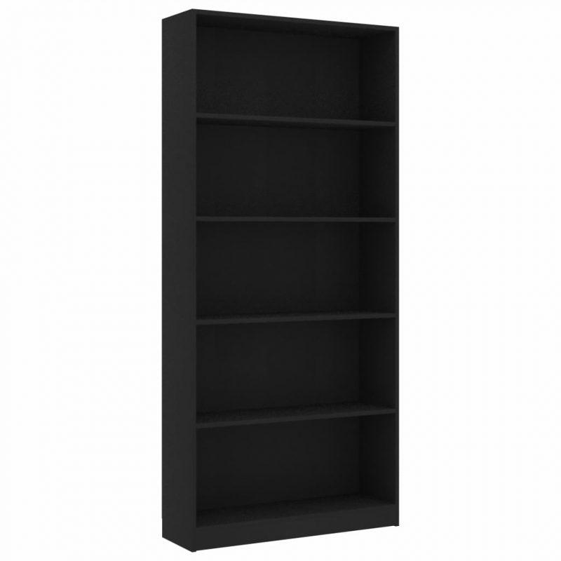 Ormarić za knjige s 5 razina crni 80 x 24 x 175 cm od iverice