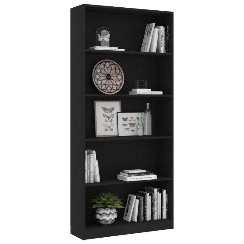 Ormarić za knjige s 5 razina crni 80 x 24 x 175 cm od iverice - Slika 3