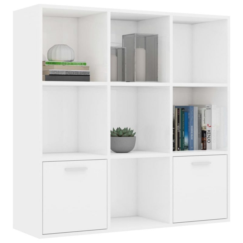 Ormarić za knjige visoki sjaj bijeli 98 x 30 x 98 cm od iverice - Slika 3