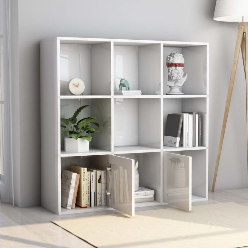 Ormarić za knjige visoki sjaj bijeli 98 x 30 x 98 cm od iverice - Slika 4