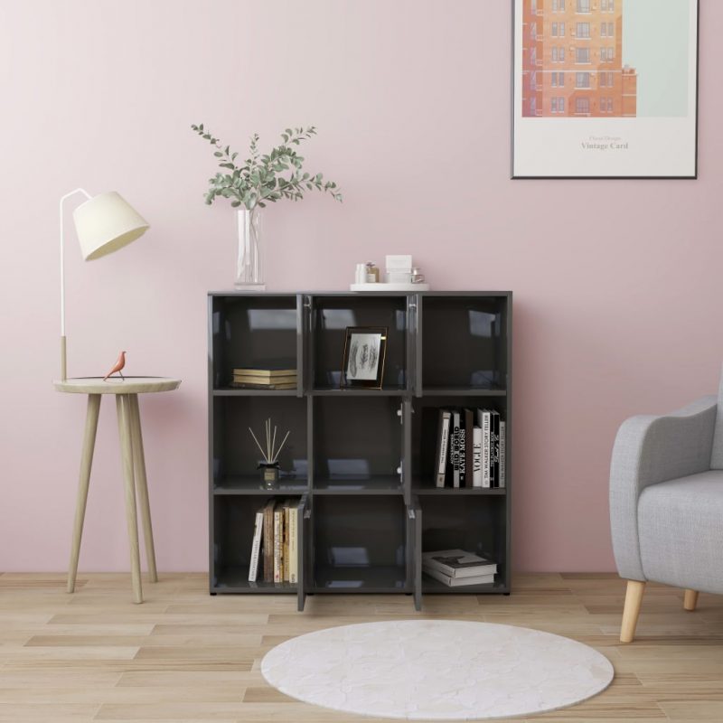 Ormarić za knjige visoki sjaj sivi 90 x 30 x 90 cm od iverice - Slika 3