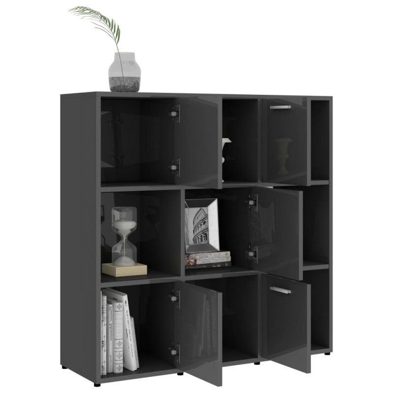 Ormarić za knjige visoki sjaj sivi 90 x 30 x 90 cm od iverice - Slika 4