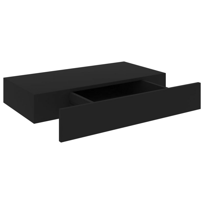 Plutajuća zidna polica s ladicom crna 48 x 25 x 8 cm - Slika 2