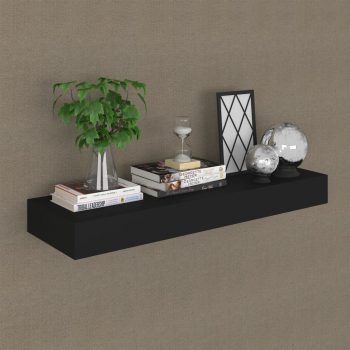 Plutajuća zidna polica s ladicom crna 80 x 25 x 8 cm