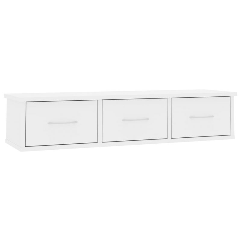 Zidna polica s ladicama sjajna bijela 90x26x18