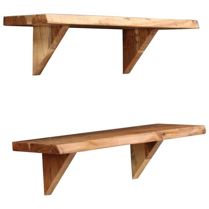 Zidne police od masivnog bagremovog drva 2 kom 60 x 20 x 16 cm - Slika 3