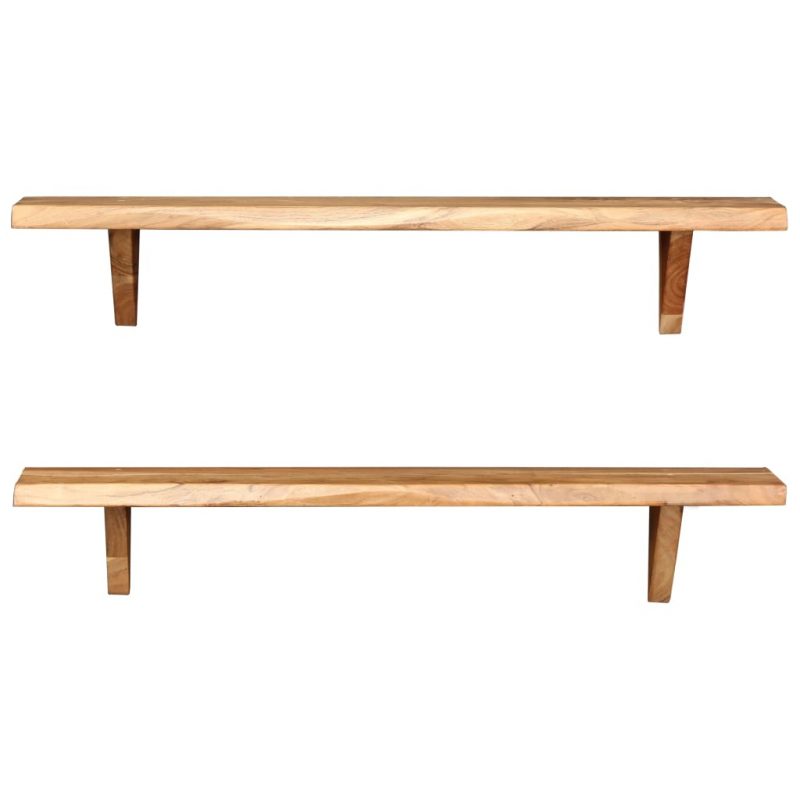 Zidne police od masivnog bagremovog drva 2 kom 90 x 20 x 16 cm