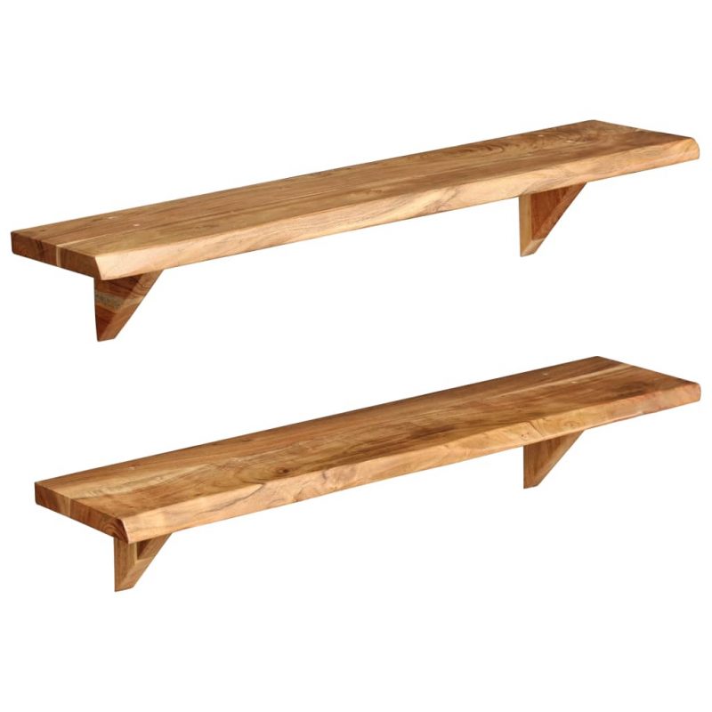 Zidne police od masivnog bagremovog drva 2 kom 90 x 20 x 16 cm