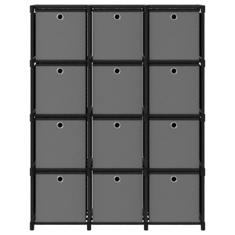 Police za izlaganje s 12 kutija od tkanine 103x30x141 cm crne - Slika 3