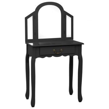 Toaletni stolić sa stolcem crni 65x36x128 cm paulovnija i MDF