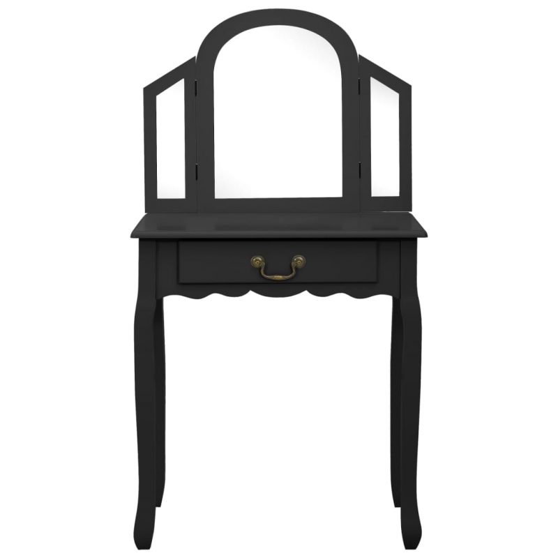Toaletni stolić sa stolcem crni 65x36x128 cm paulovnija i MDF - Slika 3