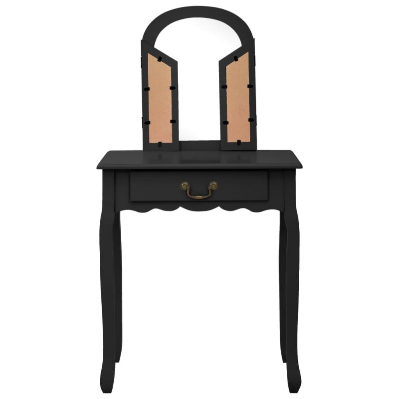 Toaletni stolić sa stolcem crni 65x36x128 cm paulovnija i MDF - Slika 4