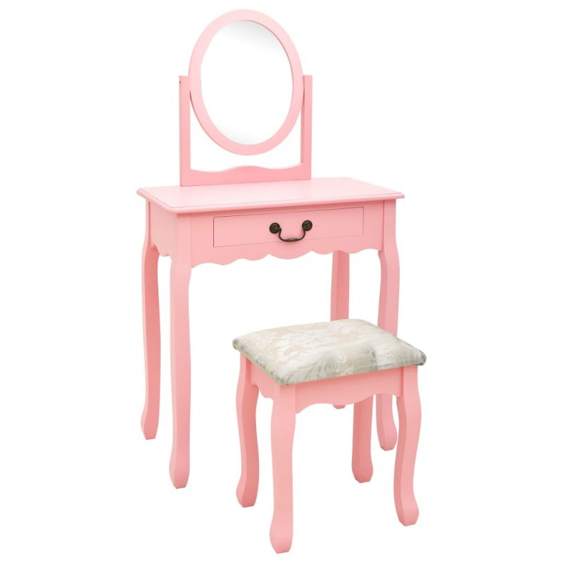 Toaletni stolić sa stolcem rozi 65x36x128 cm paulovnija i MDF